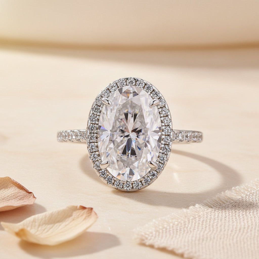 Aurevyn 4.0 Ct Oval Cut Halo White Gold Engagement Ring