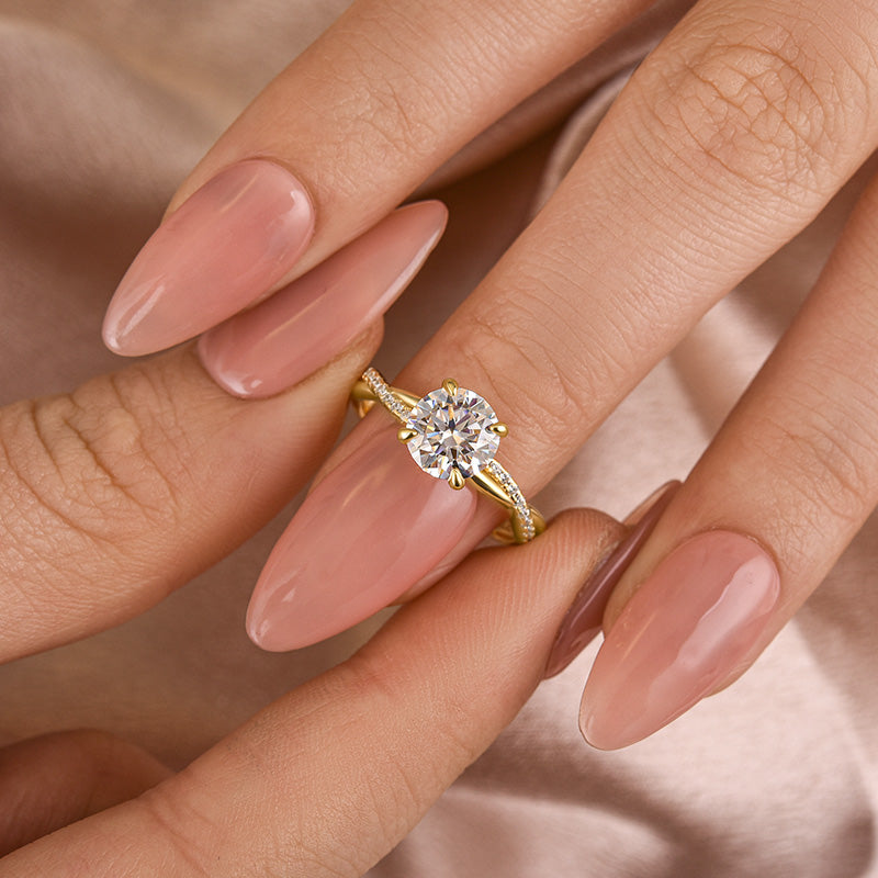 Aurevyn 1.2Ct~2.0 Ct Twist Yellow Gold Pave Promise Bridal Ring