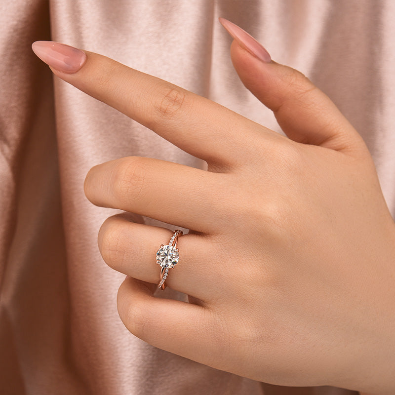 Aurevyn 1.2Ct/2.0 Ct Twist Rose Gold Pave Promise Bridal Ring