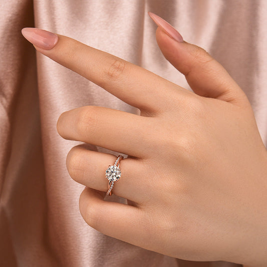 Aurevyn 1.2Ct/2.0 Ct Twist Rose Gold Pave Promise Bridal Ring