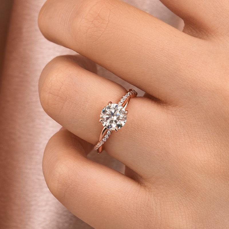 Aurevyn 1.2Ct/2.0 Ct Twist Rose Gold Pave Promise Bridal Ring