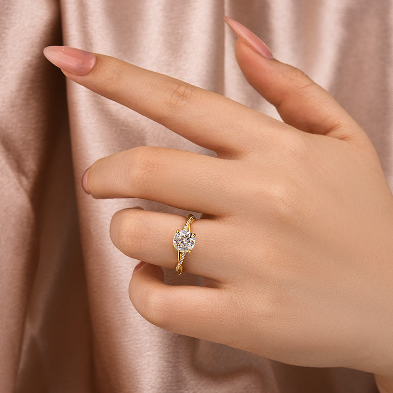 Aurevyn 1.2Ct~2.0 Ct Twist Yellow Gold Pave Promise Bridal Ring