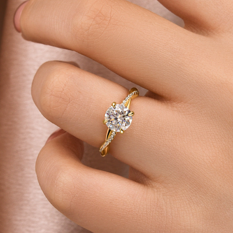 Aurevyn 1.2Ct~2.0 Ct Twist Yellow Gold Pave Promise Bridal Ring