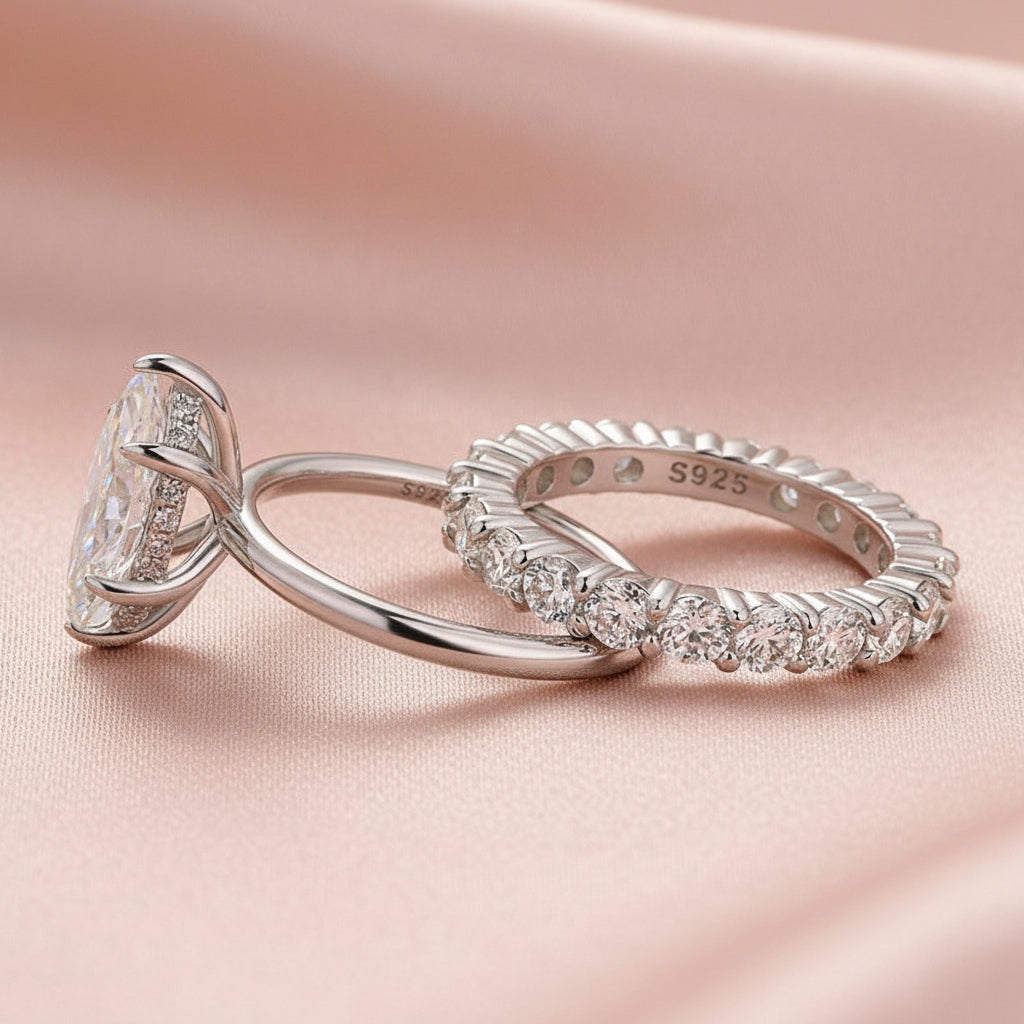 Aurevyn Moissanite 2.0Ct Marquise Cut Solitaire Engagement Ring with Pavé Eternity Ring