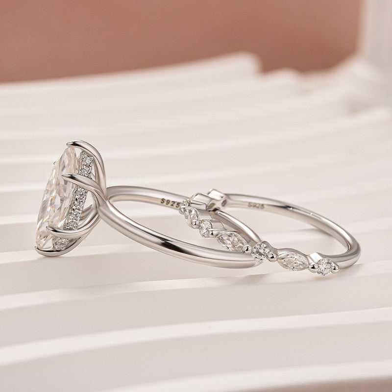 Aurevyn Moissanite 2.0 Ct Marquise Cut Solitaire White Gold Engagement Ring with Round & Marquise Accents Bands