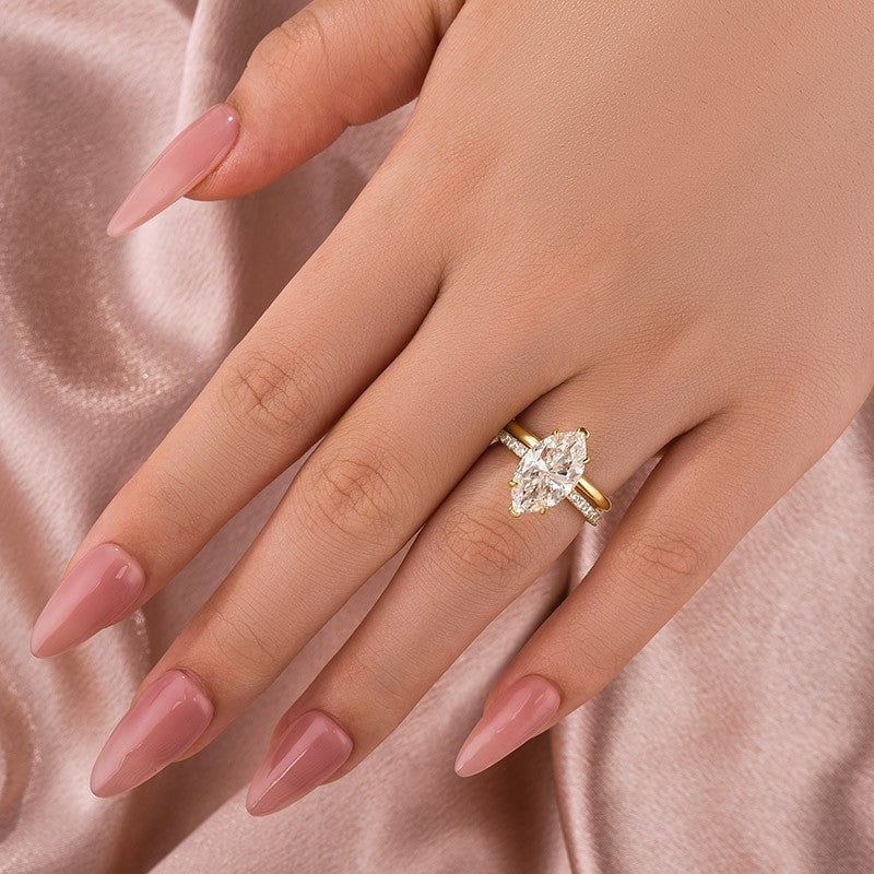Aurevyn 4.0 Ct Marquise Cut Yellow Gold Moissanite Diamond Wedding Ring Set