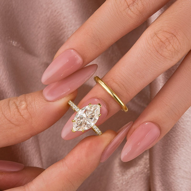 Aurevyn 4.0 Ct Marquise Cut Yellow Gold Moissanite Diamond Wedding Ring Set