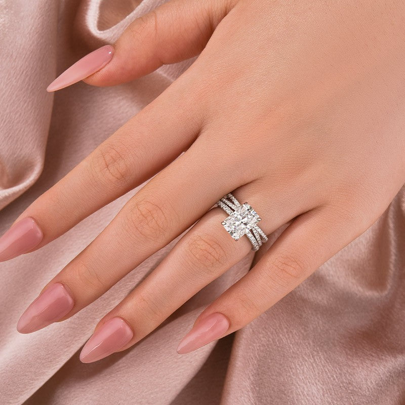 Aurevyn 3.5 Ct Radiant Cut White Gold Moissanite Diamond Wedding Ring with Criss Cross Band