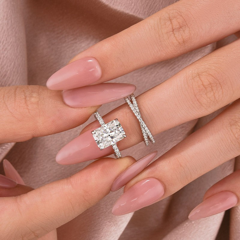 Aurevyn 3.5 Ct Radiant Cut White Gold Moissanite Diamond Wedding Ring with Criss Cross Band
