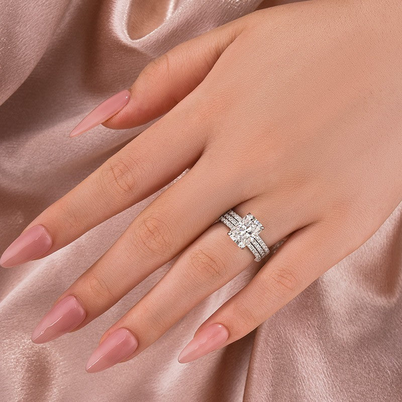 Aurevyn 3.5 Ct Radiant Cut 3PC White Gold Moissanite Diamond Wedding Ring