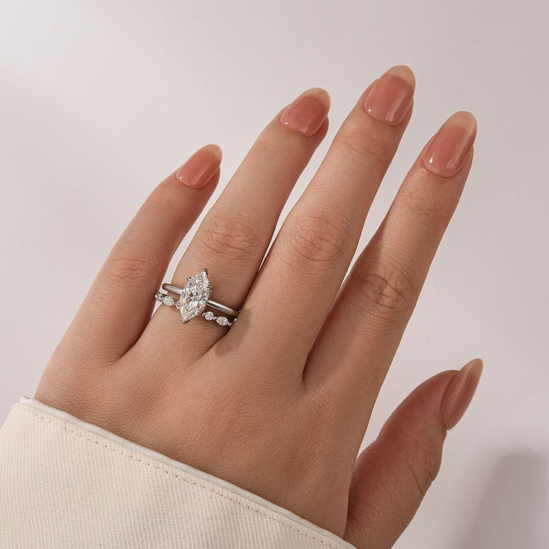Aurevyn Moissanite 2.0 Ct Marquise Cut Solitaire White Gold Engagement Ring with Round & Marquise Accents Bands
