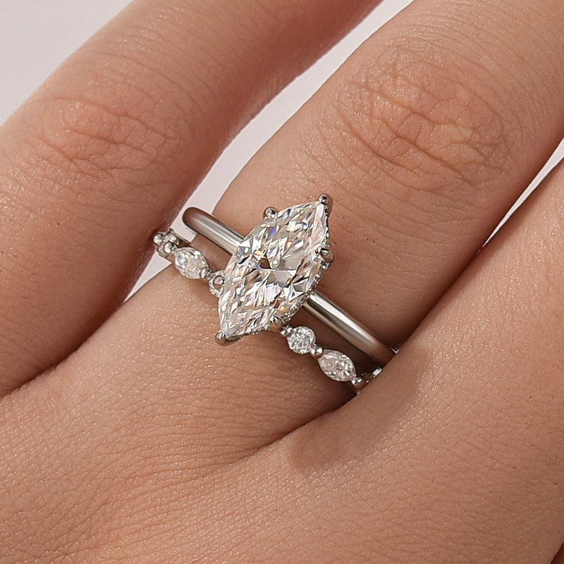 Aurevyn Moissanite 2.0 Ct Marquise Cut Solitaire White Gold Engagement Ring with Round & Marquise Accents Bands