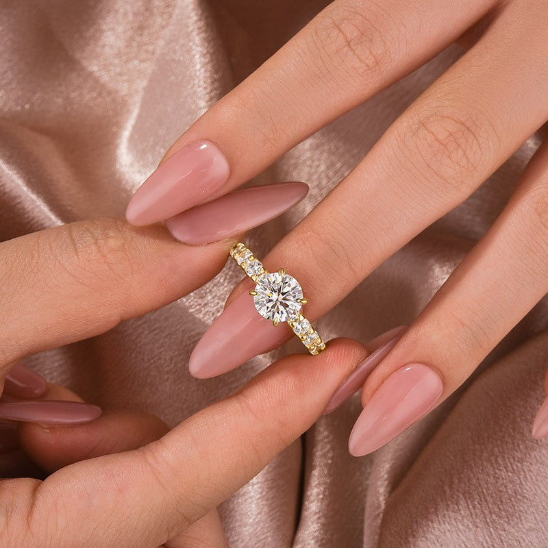 Aurevyn Moissanite 2.0 Ct Round Cut Down Pavé Engagement Ring