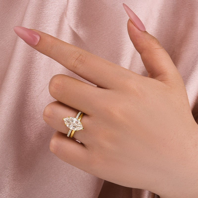 Aurevyn 4.0 Ct Marquise Cut Yellow Gold Moissanite Diamond Wedding Ring Set