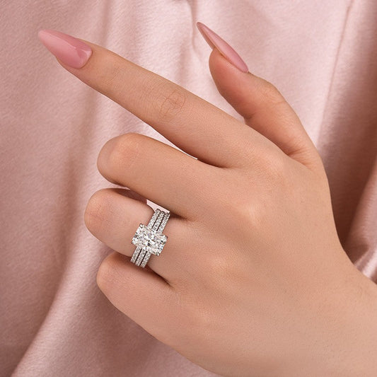 Aurevyn 3.5 Ct Radiant Cut 3PC White Gold Moissanite Diamond Wedding Ring