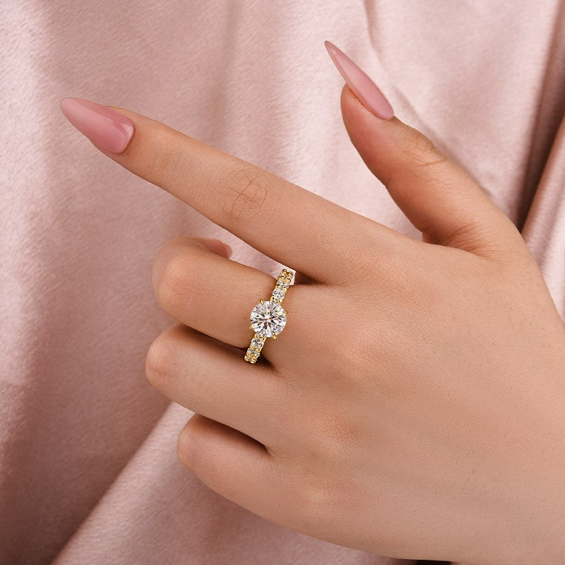 Aurevyn Moissanite 2.0 Ct Round Cut Down Pavé Engagement Ring