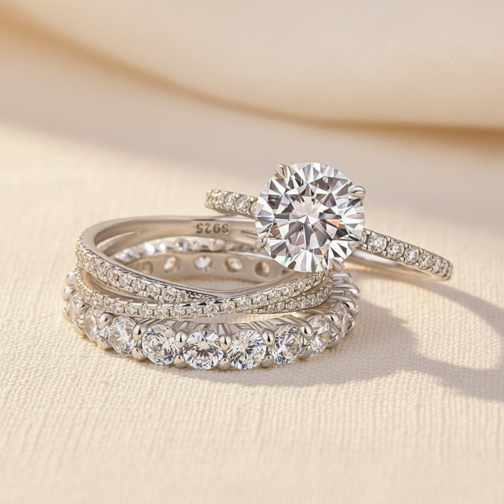 Aurevyn 2.0 Ct Round Cut Moissanite Diamond Wedding Ring with Twist Bands