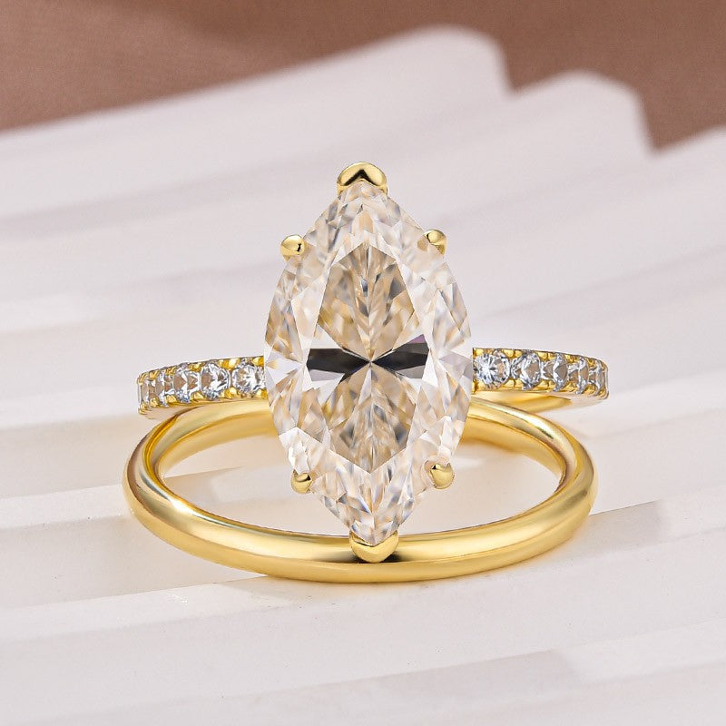 Aurevyn 4.0 Ct Marquise Cut Yellow Gold Moissanite Diamond Wedding Ring Set