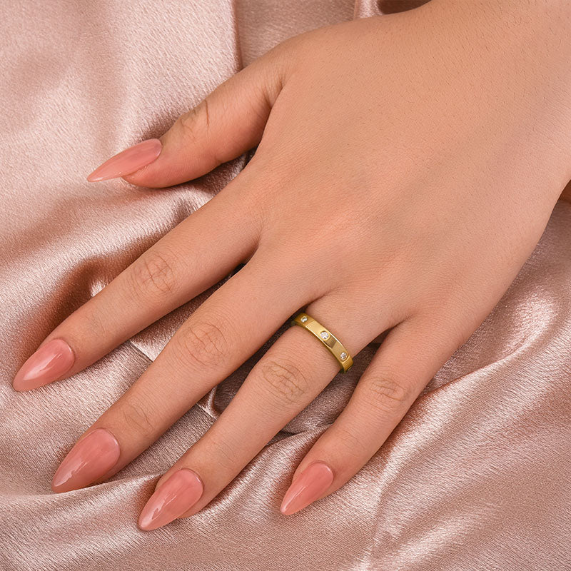 Aurevyn Round Cut Yellow Gold Wide Wedding Band