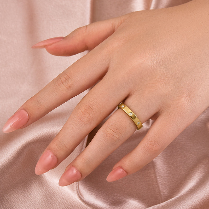 Aurevyn Round Cut Yellow Gold Wide Wedding Band
