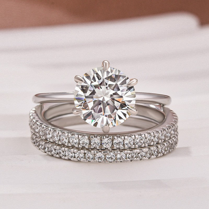 Aurevyn Solitaire 2.0 Ct Round Cut 3PC White Gold Moissanite Diamond Wedding Ring