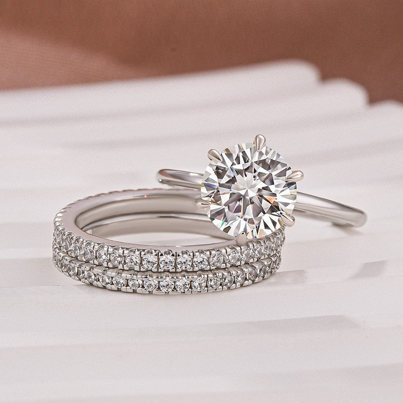 Aurevyn Solitaire 2.0 Ct Round Cut 3PC White Gold Moissanite Diamond Wedding Ring