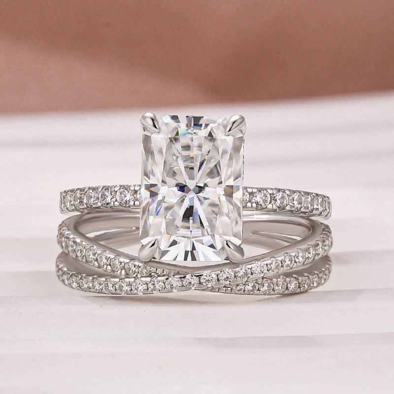 Aurevyn 3.5 Ct Radiant Cut White Gold Moissanite Diamond Wedding Ring with Criss Cross Band