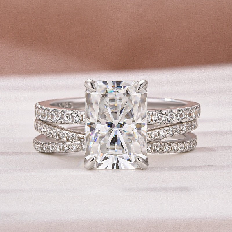Aurevyn 3.5 Ct Radiant Cut White Gold Moissanite Diamond Wedding Ring with Criss Cross Band