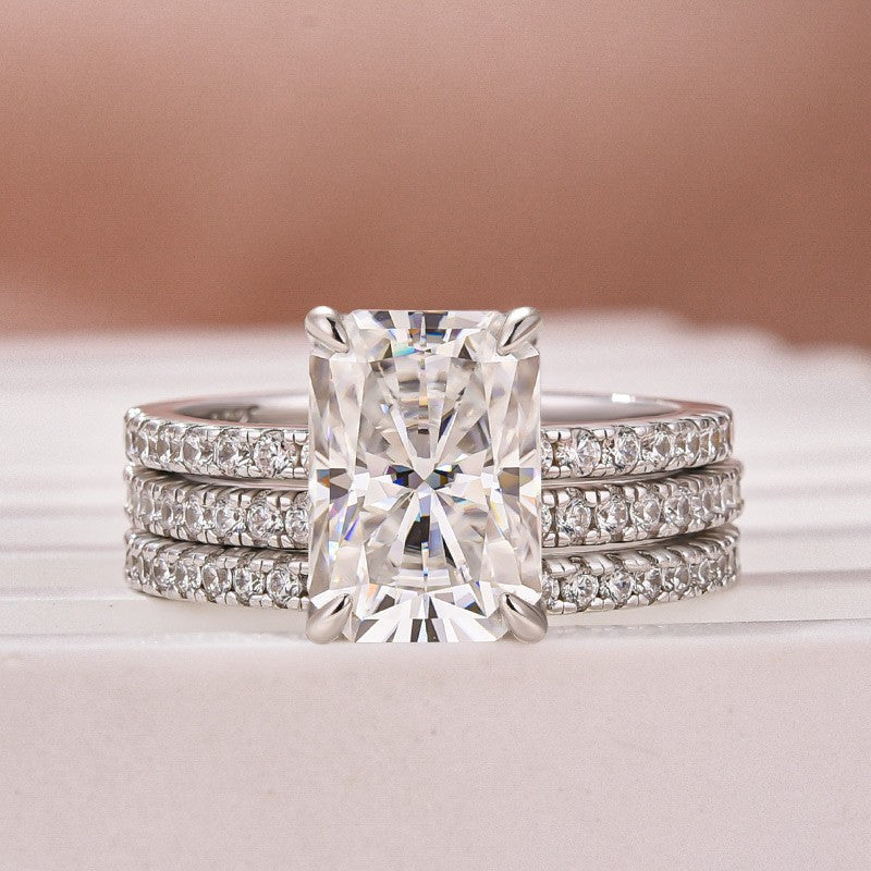 Aurevyn 3.5 Ct Radiant Cut 3PC White Gold Moissanite Diamond Wedding Ring