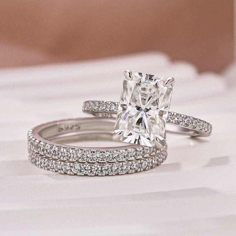 Aurevyn 3.5 Ct Radiant Cut 3PC White Gold Moissanite Diamond Wedding Ring