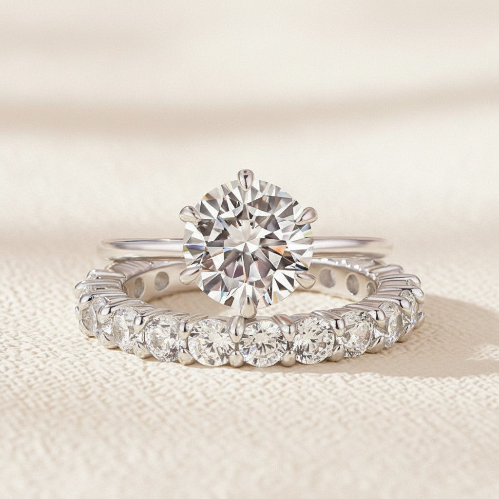 Aurevyn Solitaire 2.0 Ct/4.0Ct 6 Prong Round Cut Moissanite Diamond Wedding Ring
