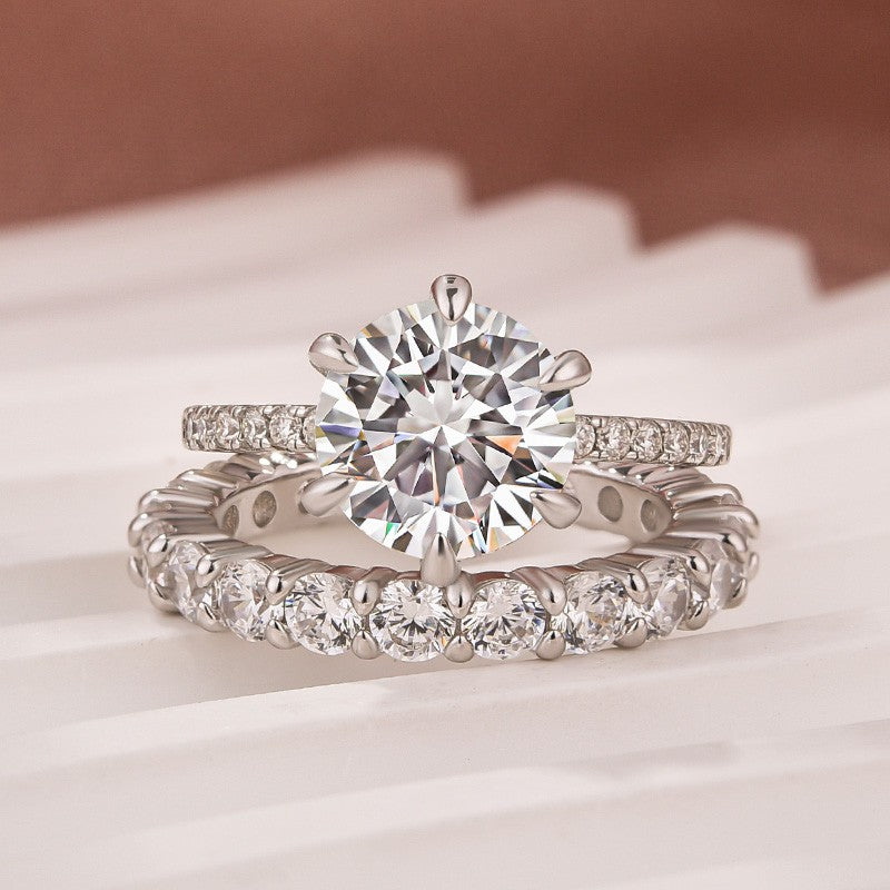 Aurevyn Moissanite 2.0Ct~4.0Ct Round Cut White Gold Wedding Ring Set