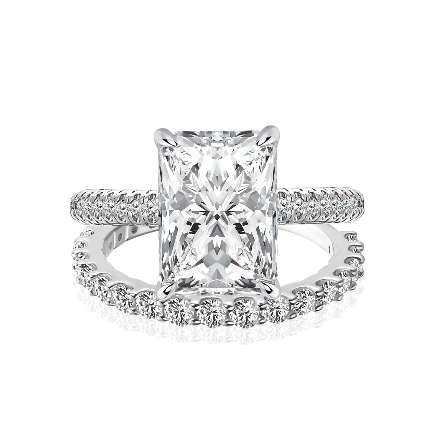 Aurevyn Moissanite 3.5Ct Radiant Cut White Gold Engagement Ring with Pavé Ring