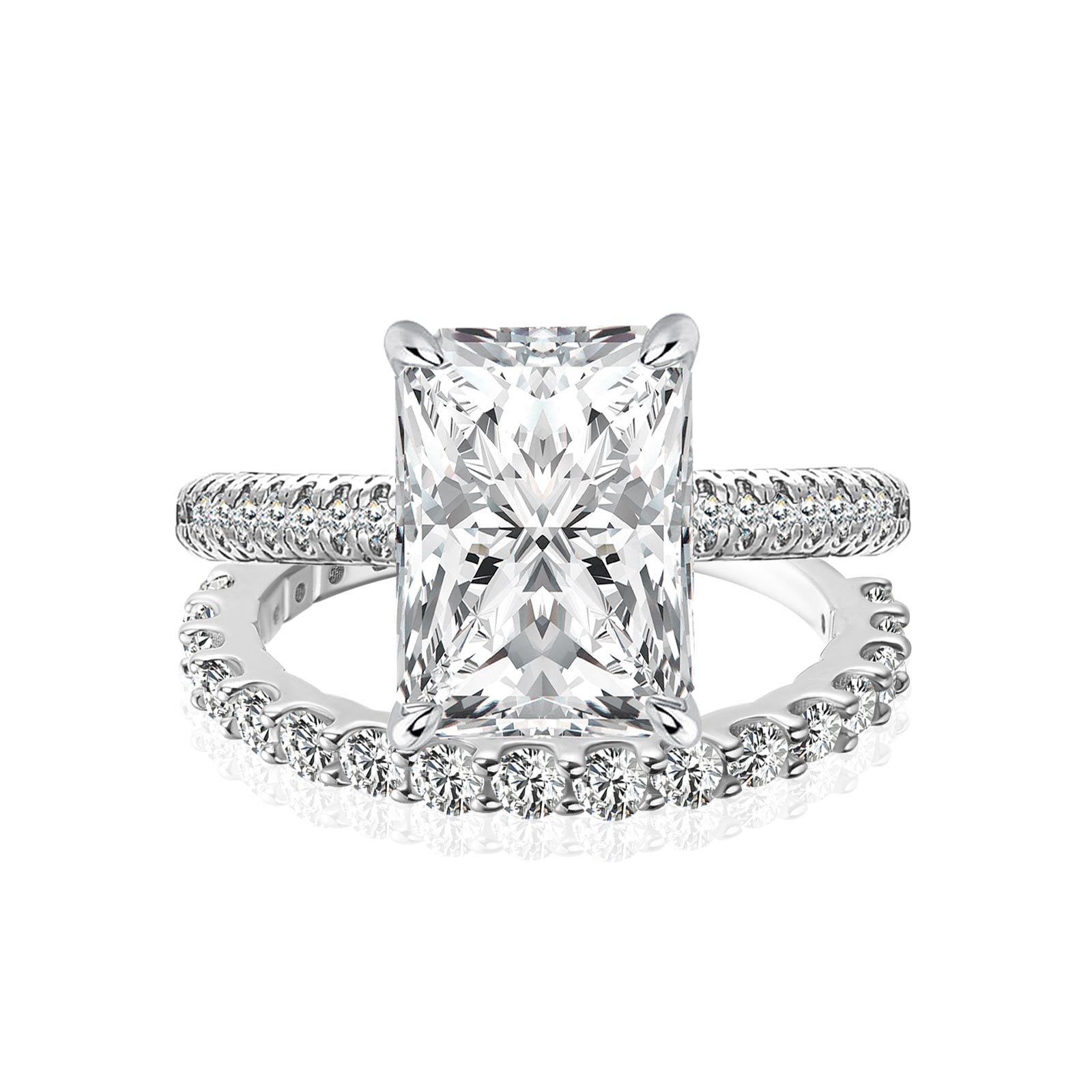 Aurevyn Moissanite 3.5Ct Radiant Cut White Gold Engagement Ring with Pavé Ring