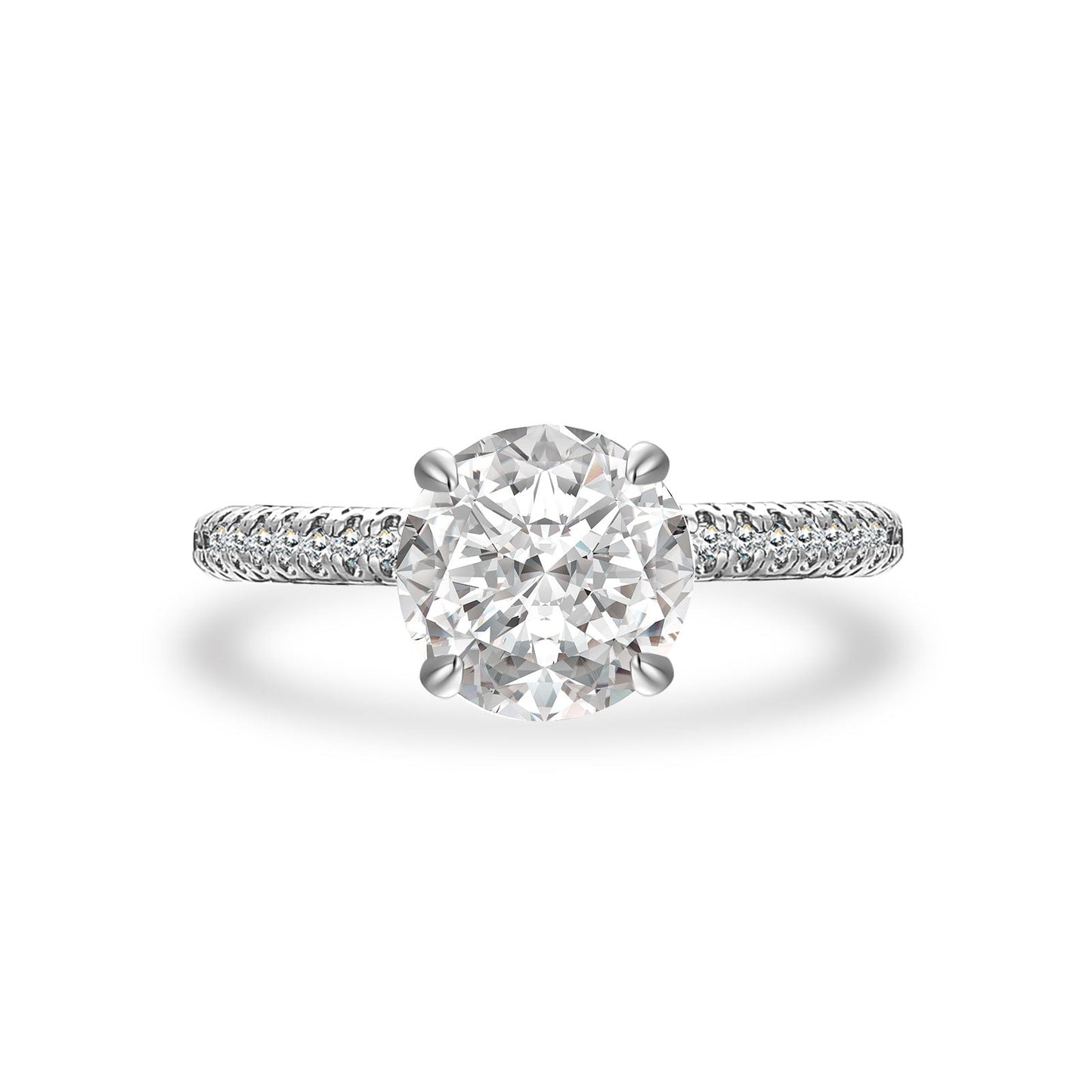 Aurevyn Triple Row Pavé 1.0Ct/2.0Ct Round Cut Moissanite Engagement Ring In Sterling Silver