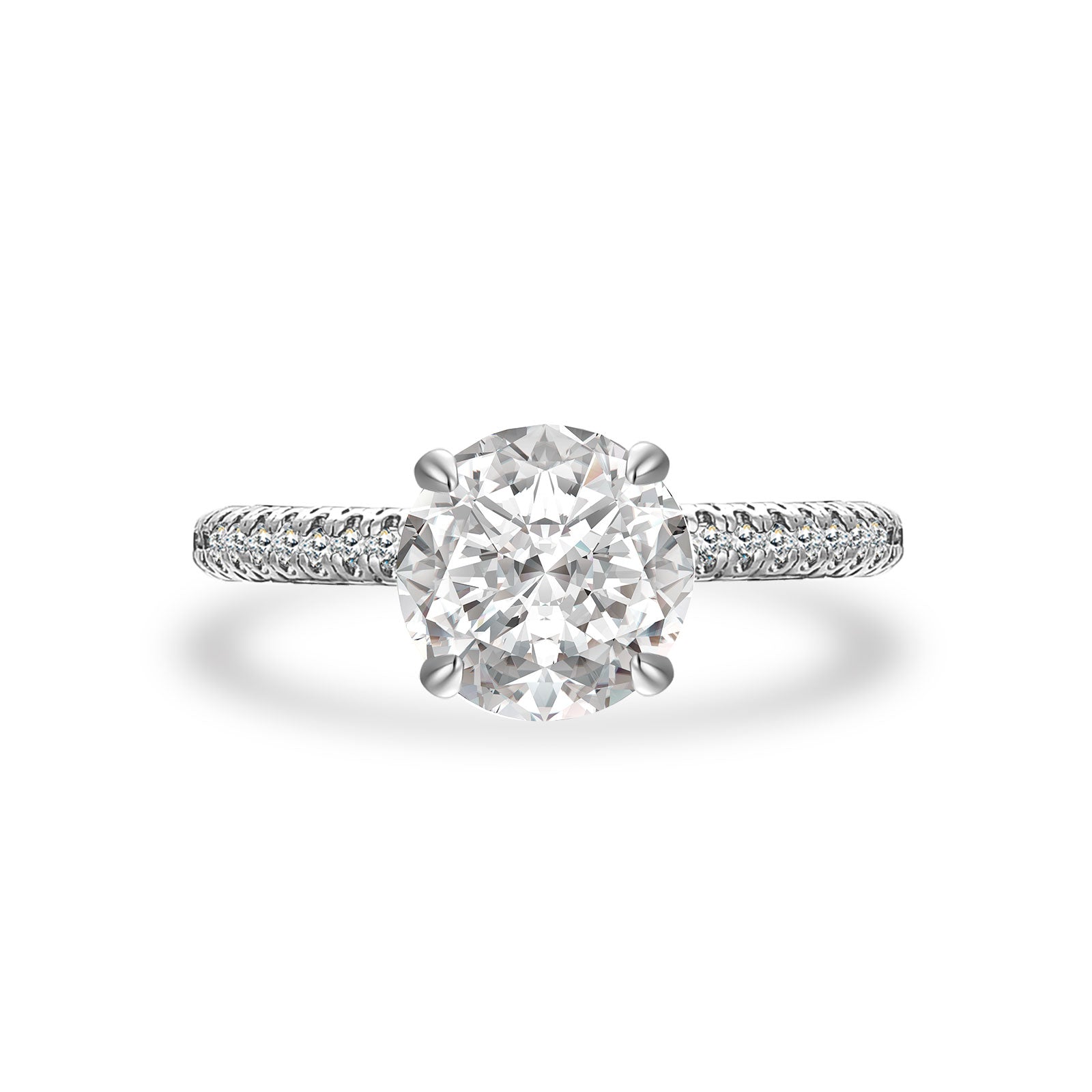 Aurevyn Triple Row Pavé 1.0Ct/2.0Ct Round Cut Moissanite Engagement Ring In Sterling Silver