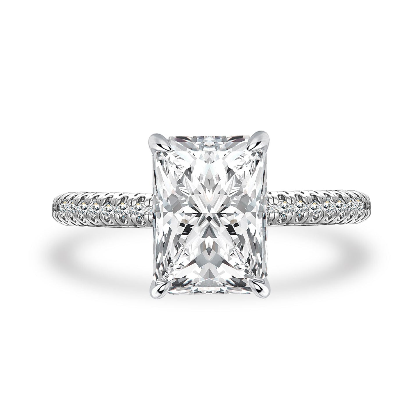 Aurevyn Moissanite Triple Row Pavé 3.5Ct Radiant Cut White Gold Engagement Ring