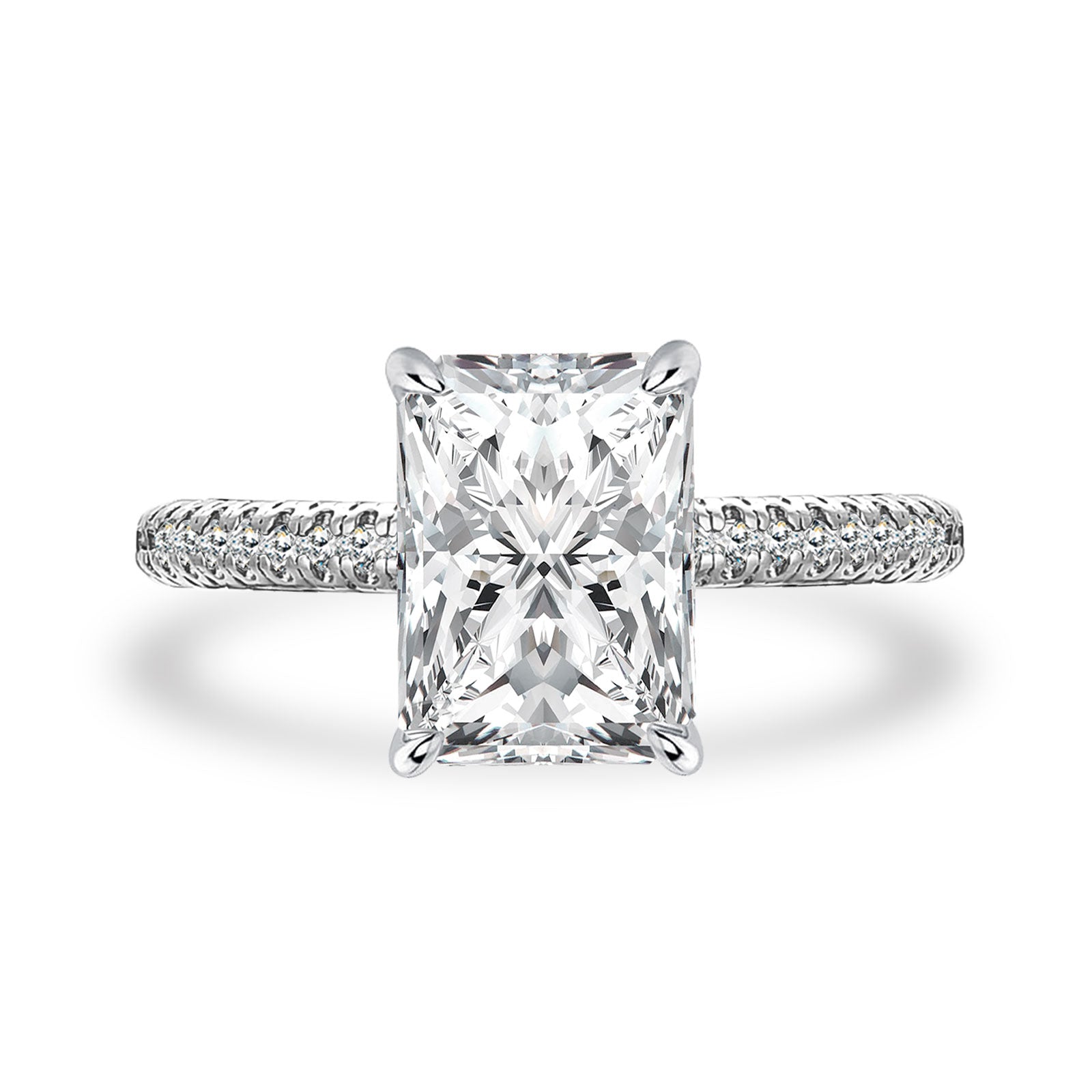 Aurevyn Moissanite Triple Row Pavé 3.5Ct Radiant Cut White Gold Engagement Ring
