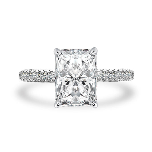 Aurevyn Moissanite Triple Row Pavé 3.5Ct Radiant Cut White Gold Engagement Ring