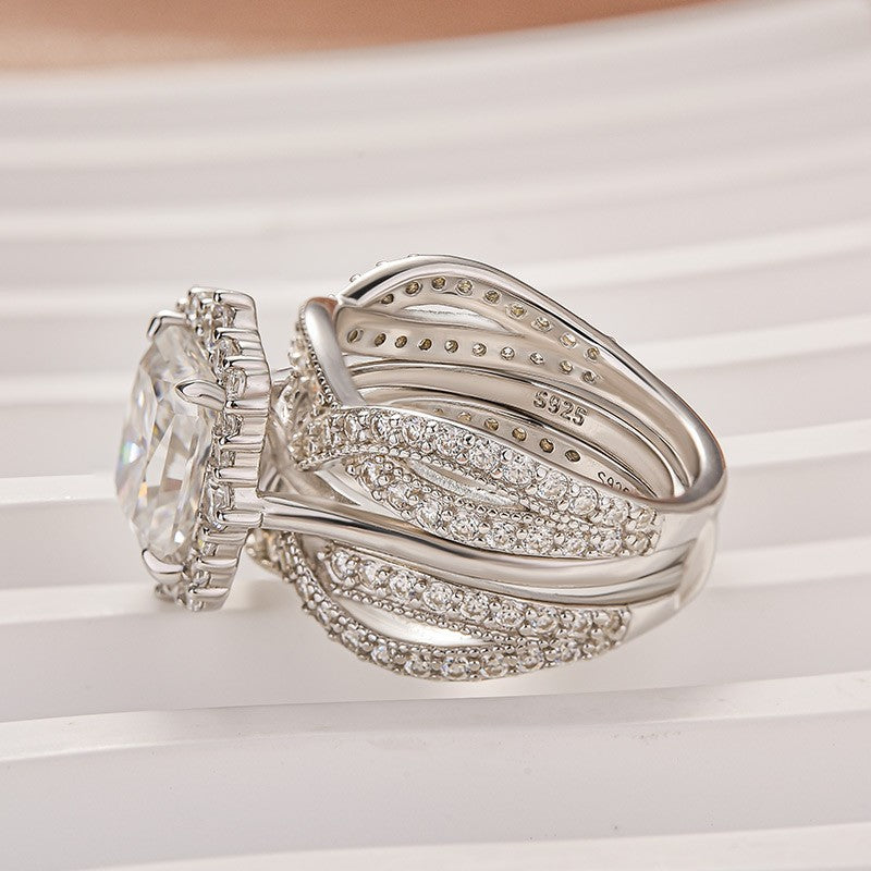 Aurevyn Moissanite 3.0Ct Radiant Cut White Gold Stack Wedding Ring with Enhancer Wedding Band