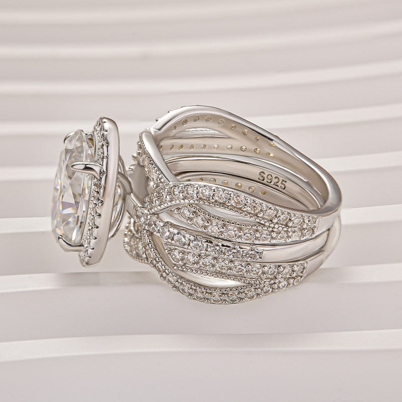 Aurevyn Moissanite 4.0Ct Halo Oval Cut White Gold Stack Wedding Ring with Enhancer Wedding Band