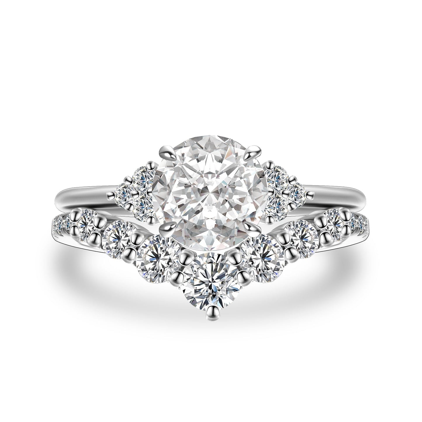 Aurevyn 1.2 Ct Round Cut/ 4.0Ct Heart Cut White Gold Wedding Ring Set