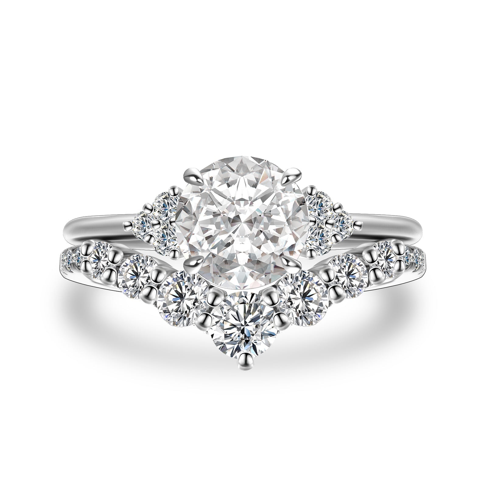 Aurevyn 1.2 Ct Round Cut/ 4.0Ct Heart Cut White Gold Wedding Ring Set