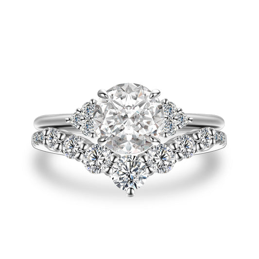 Aurevyn 1.2 Ct Round Cut/ 4.0Ct Heart Cut White Gold Wedding Ring Set