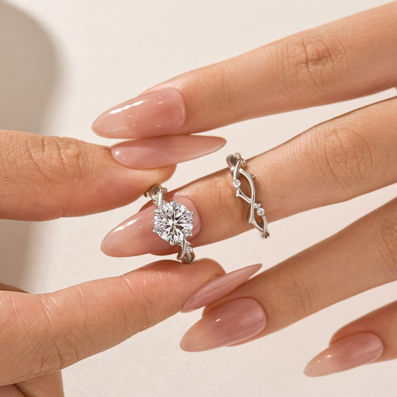 Aurevyn Moissanite 2.0 Ct Twig 6 Prong Round Cut Twist White Gold Wedding Set