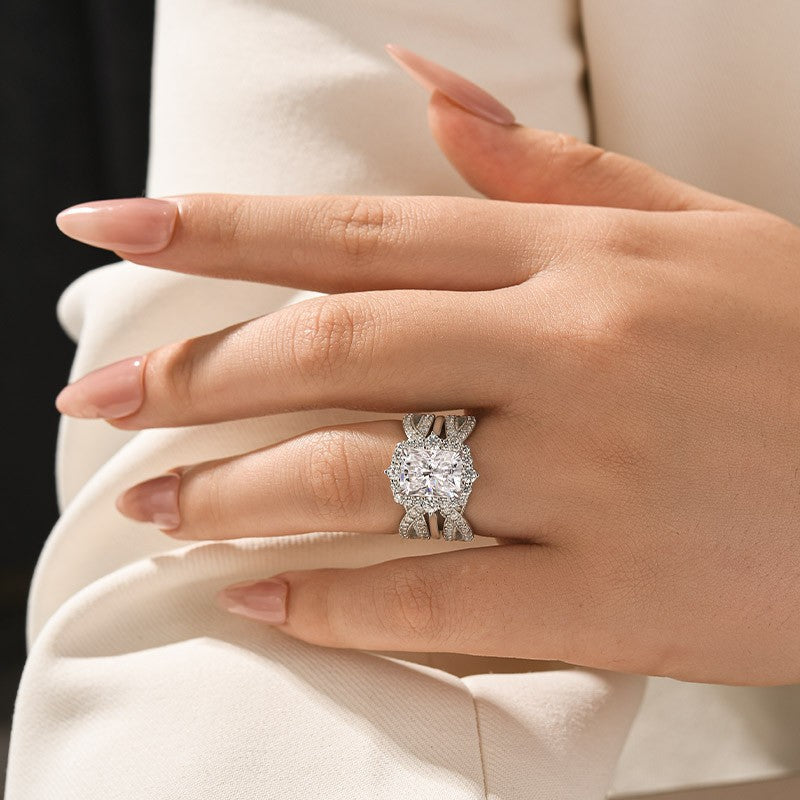 Aurevyn Moissanite 3.0Ct Radiant Cut White Gold Stack Wedding Ring with Enhancer Wedding Band