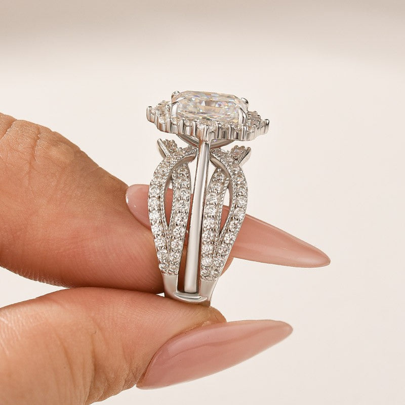 Aurevyn Moissanite 3.0Ct Radiant Cut White Gold Stack Wedding Ring with Enhancer Wedding Band