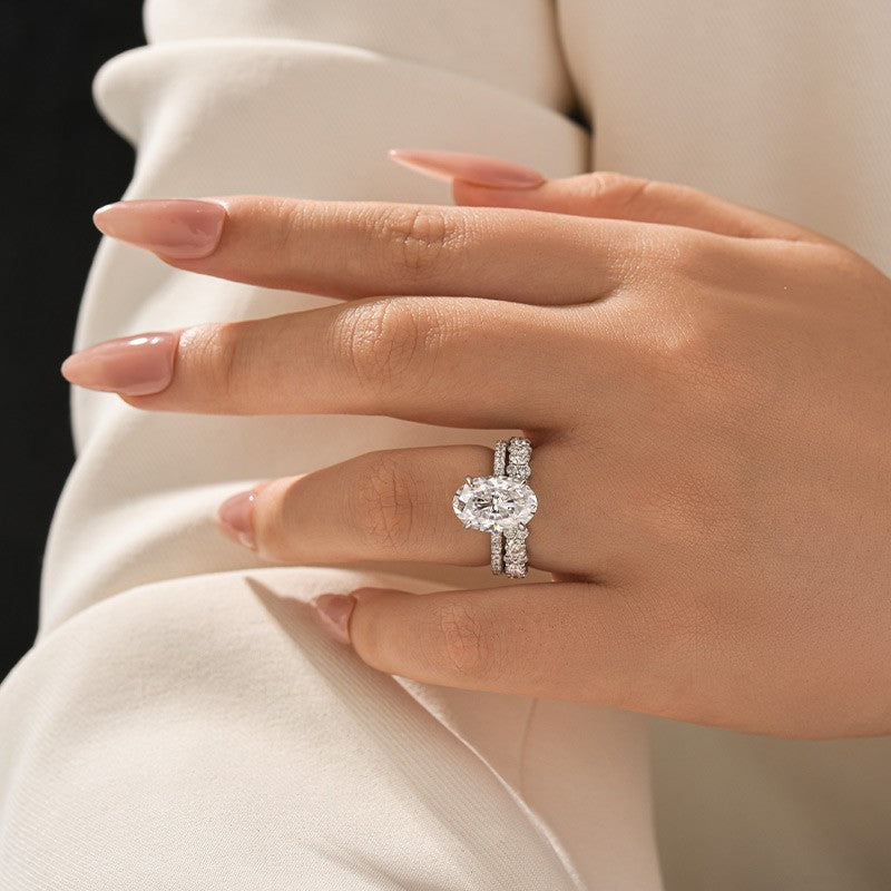 Aurevyn Moissanite 4.0Ct Oval Cut White Gold Wedding Ring with Round Cut Full Wedding Band