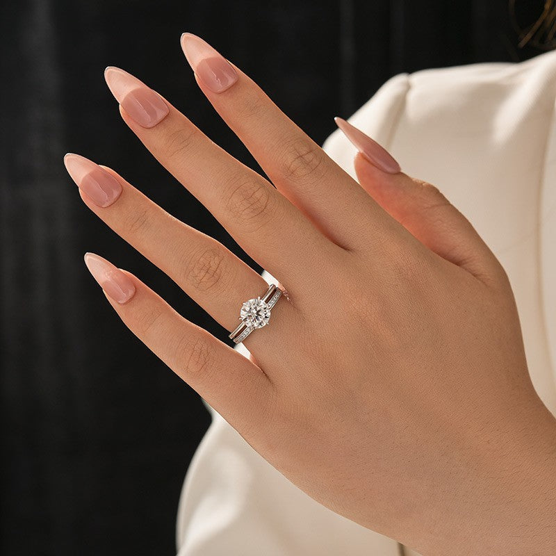 Aurevyn Moissanite 2.0Ct Solitaire Round Cut White Gold Stack Wedding Ring with Pavé Eternity Ring