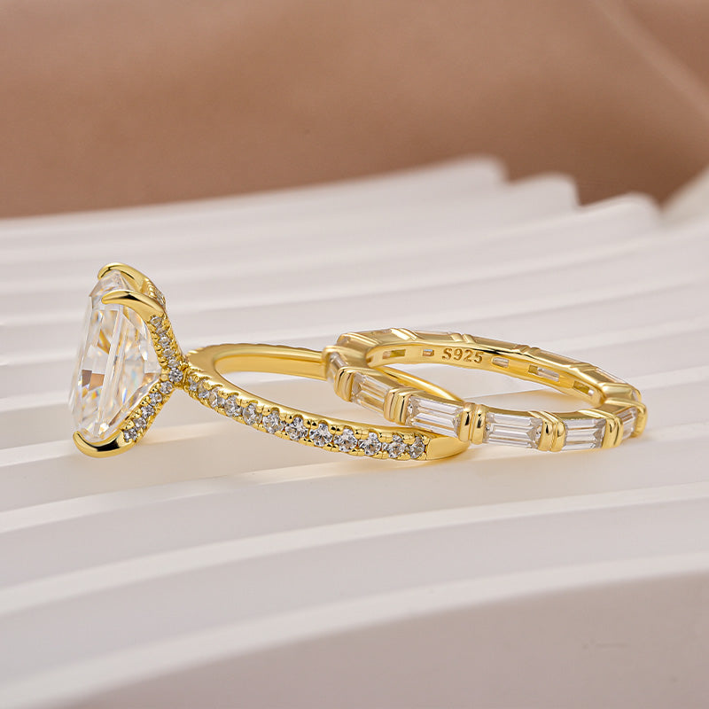 Aurevyn Moissanite 4.5Ct Radiant Cut Yellow Gold  Wedding Ring with Emerald Cut Wedding Band